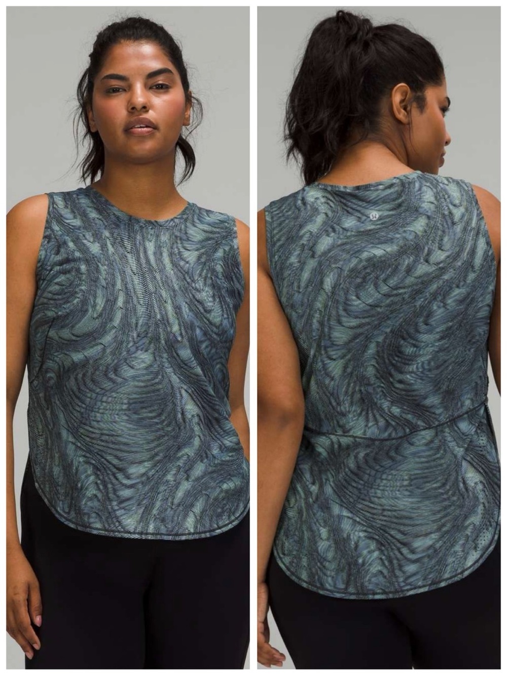 Lululemon High Neck Split Hem Run 12 Tank Top Icing Blue Multi Lightweight Crew